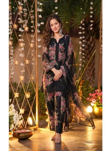 St 212 Faux Georgette With Embroidered Kurta With Bottom Dupatta